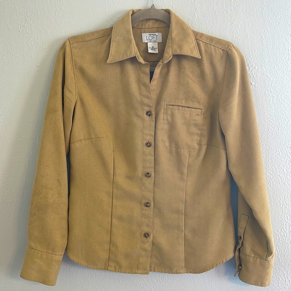 ANN TAYLOR Loft Tan Suede Button Up Shirt